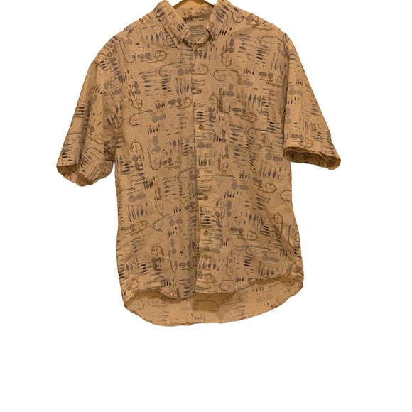 Columbia Mens Size L Fishing Reel Hook & Fish Button-Down Short Sleeve 63724 - Picture 1 of 6